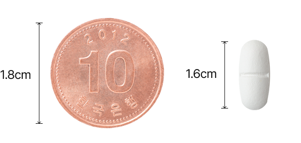 동전10원 1.8cm, 정제 1.6cm